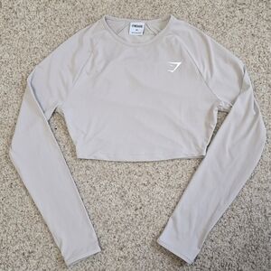 NWOT Gymshark Women's Pebble Grey Long Sleeve Crop Top Size XS